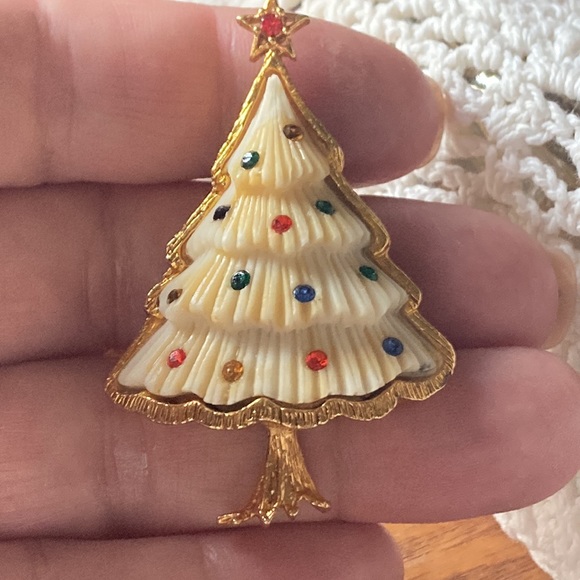 Christmas Tree Pin, Gold Frame, Multi Sone - Picture 2 of 3